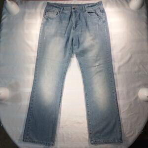 Carbon Relaxed Straight Distressed Jeans Men 36x34 Light Wash Blue Denim